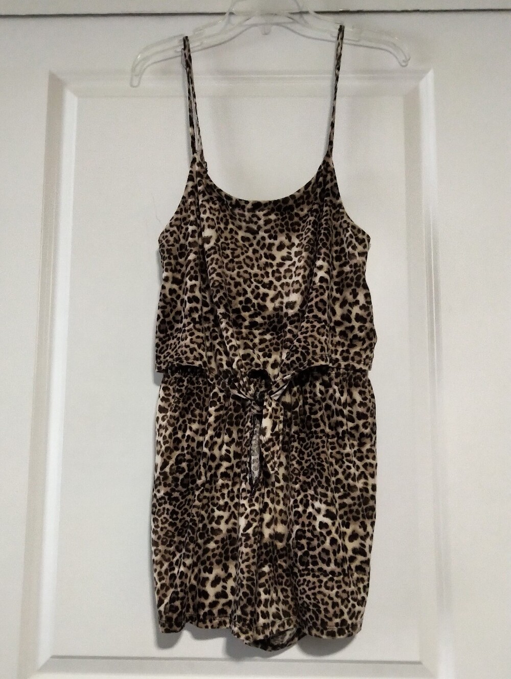 Leopard Print Spaghetti Strap Romper - Brown/Tan-XL
